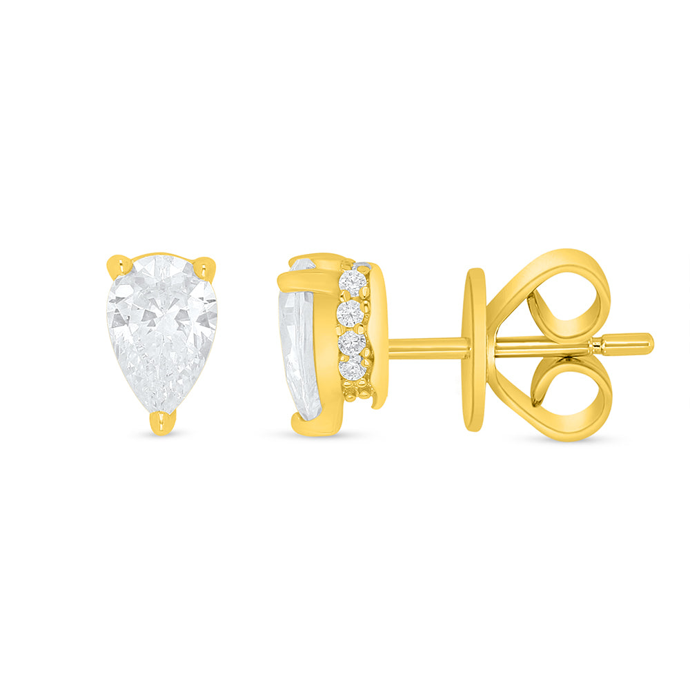 Sterling Silver 925 Earring Golden Plated Embedded With White Zircon