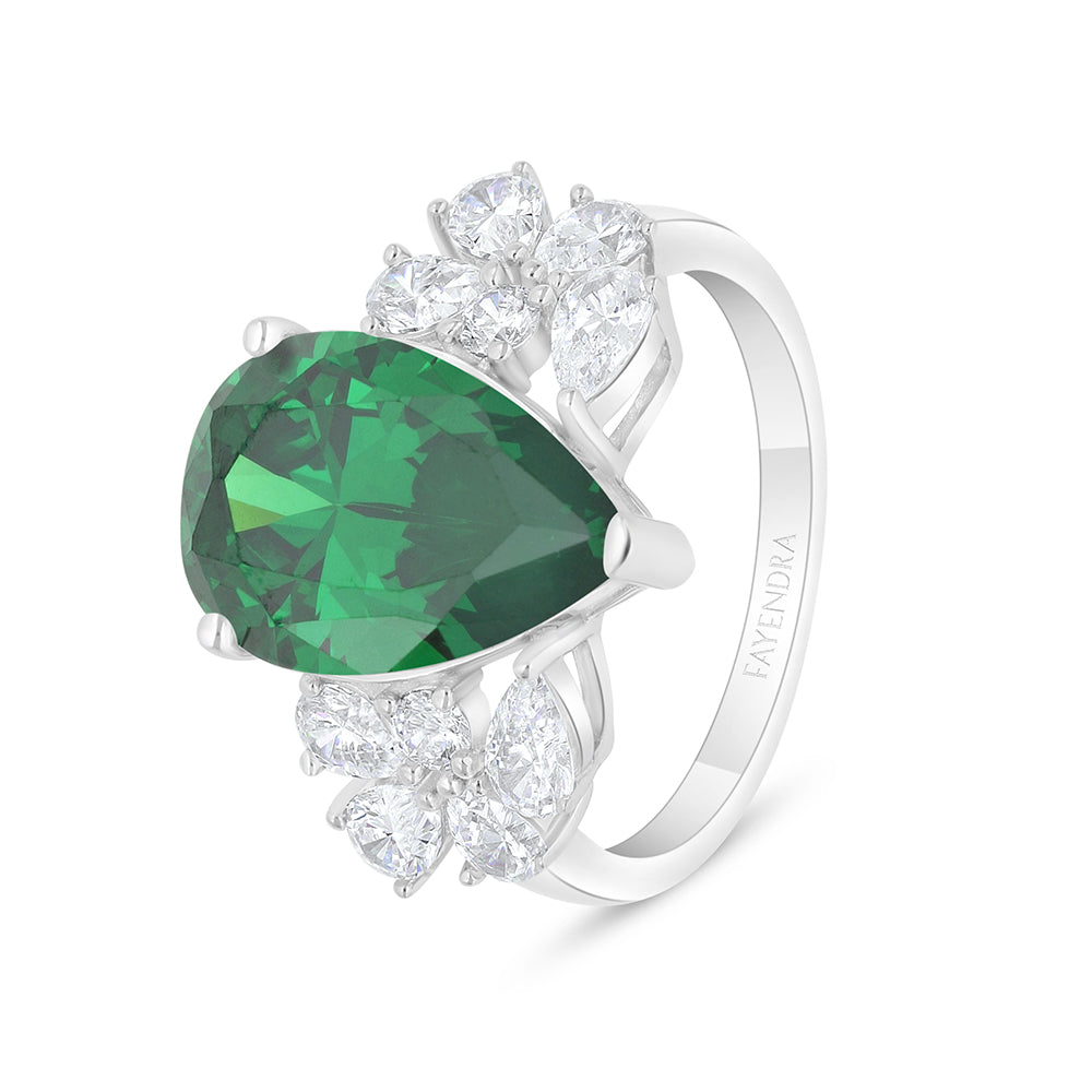Sterling Silver 925 SET Rhodium Plated Embedded With Emerald Zircon And White Zircon
