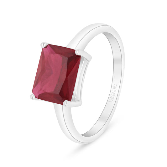 Sterling Silver 925 Ring Rhodium Plated Embedded With Ruby Corundum