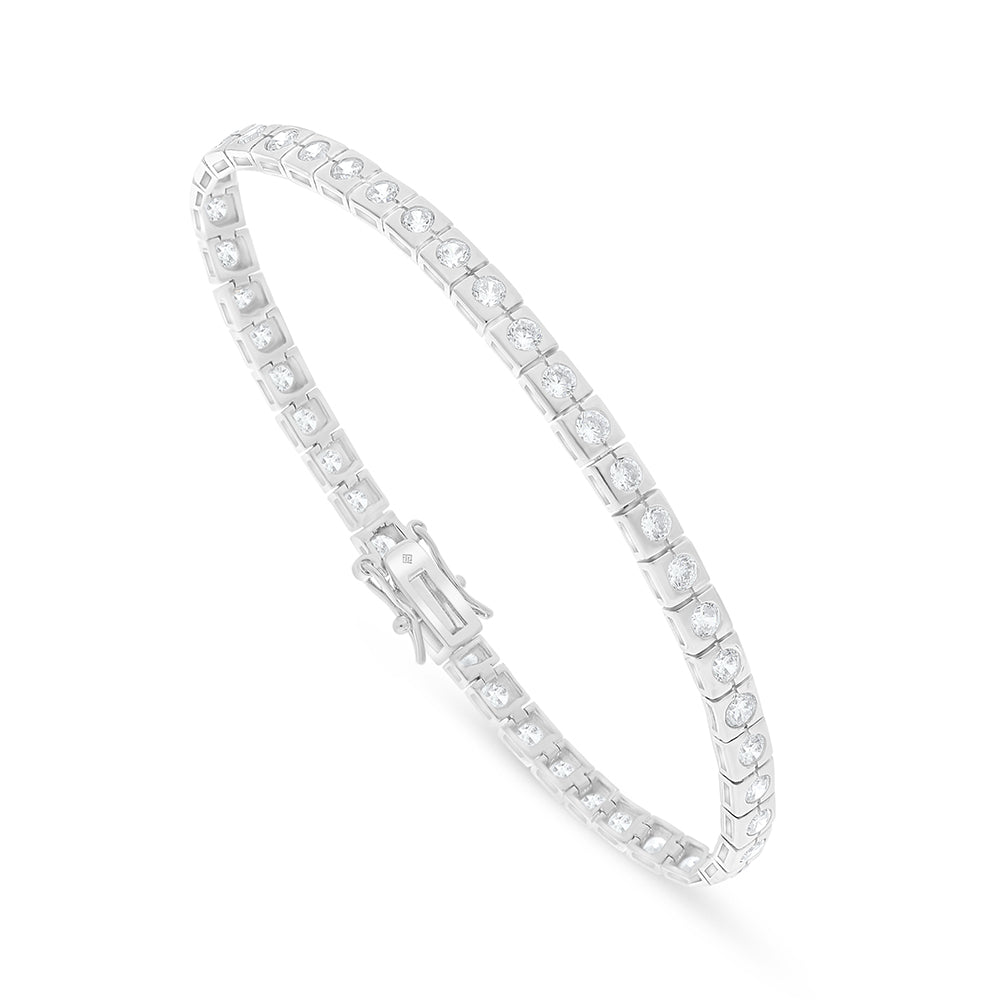Sterling Silver 925 Bracelet Rhodium Plated Embedded With White Zircon