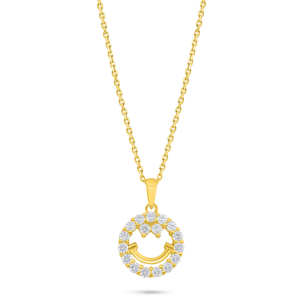 Sterling Silver 925 Necklace Golden Plated Embedded With White Zircon