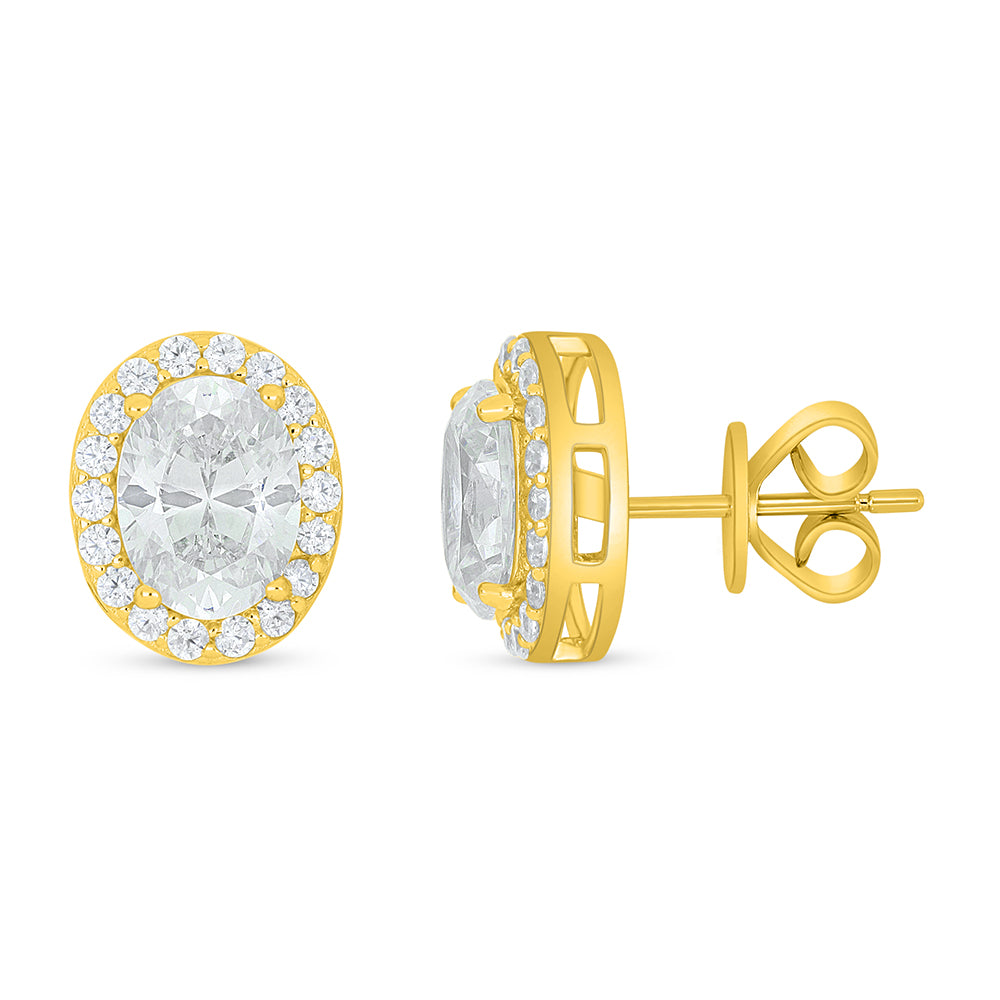 Sterling Silver 925 Earring Golden Plated Embedded With Diamond Zircon And White Zircon