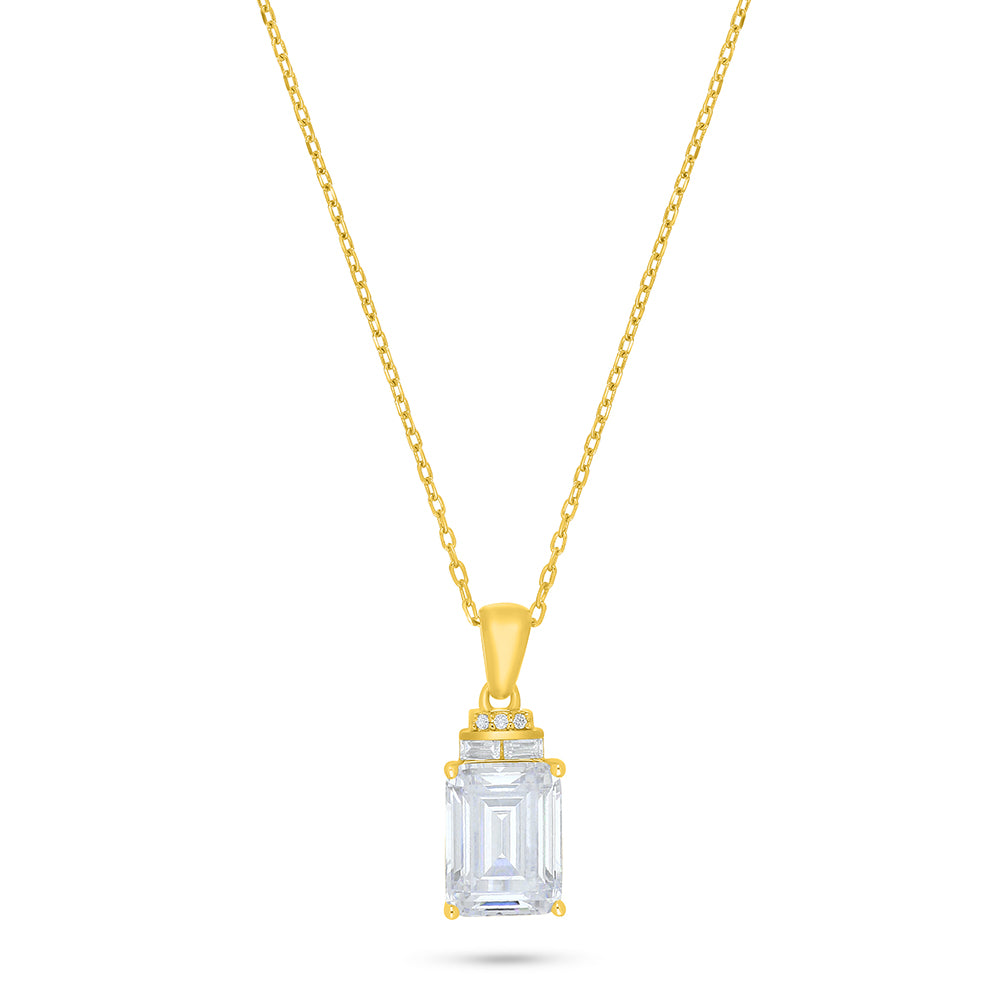 Sterling Silver 925 Necklace Golden Plated Embedded With White Zircon