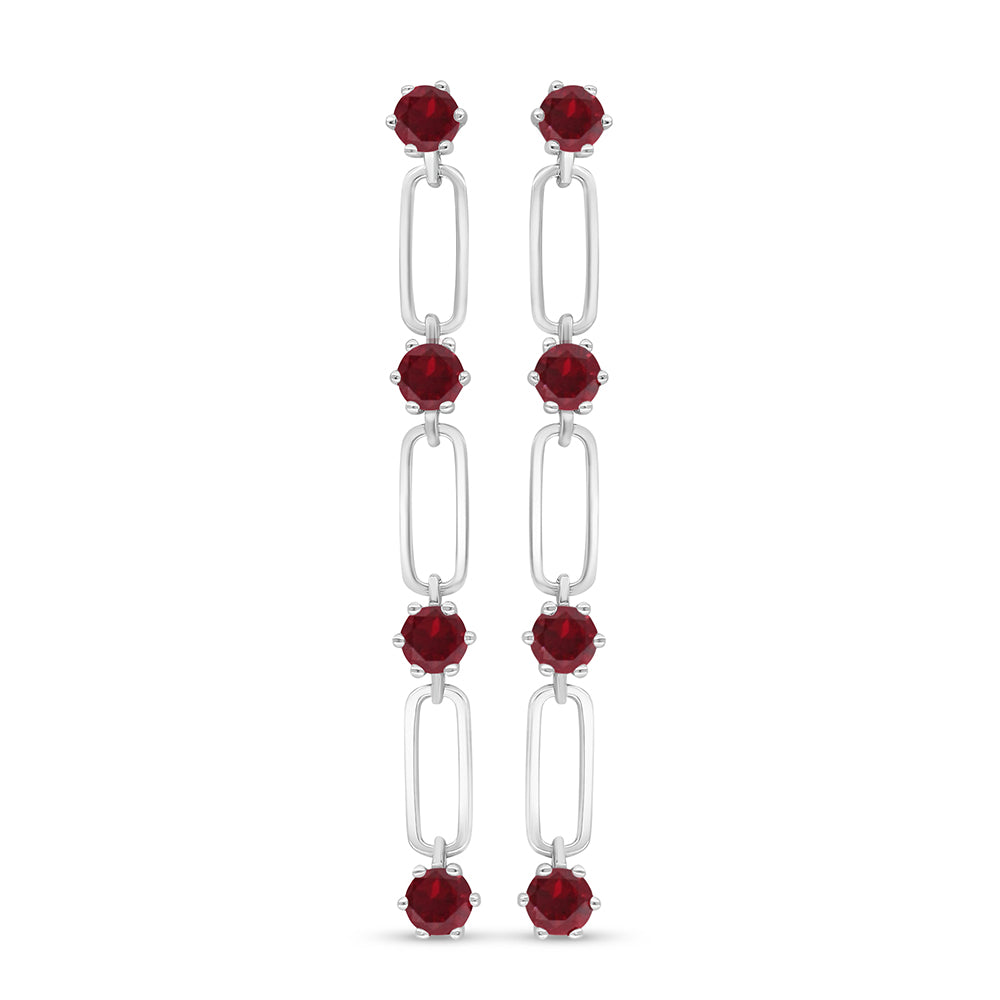 Sterling Silver 925 Earring Rhodium Plated Embedded With Ruby Corundum
