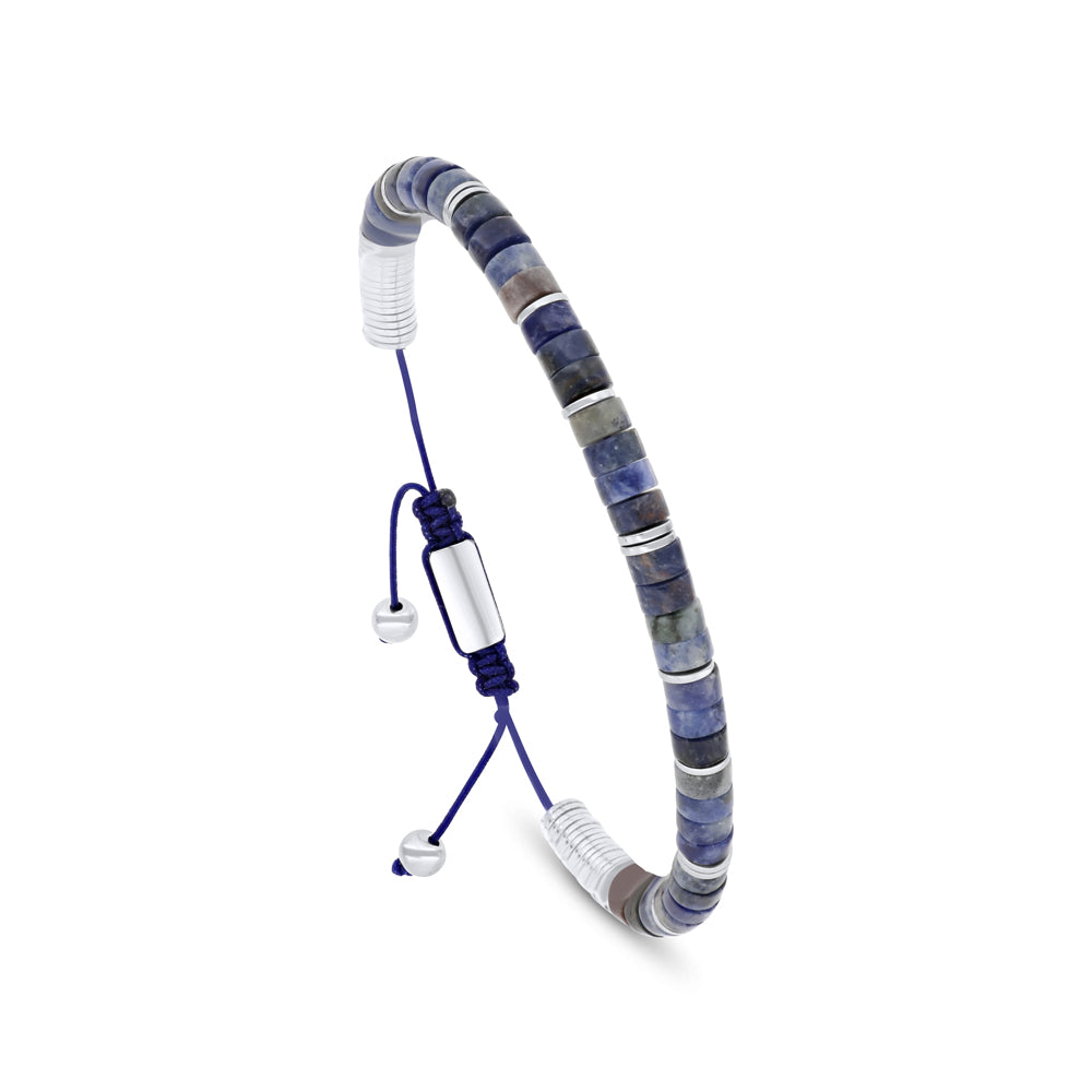 اسورة رجالي ستانلس ستيل عيار 316L مطلي فضي Blue-vein Stone