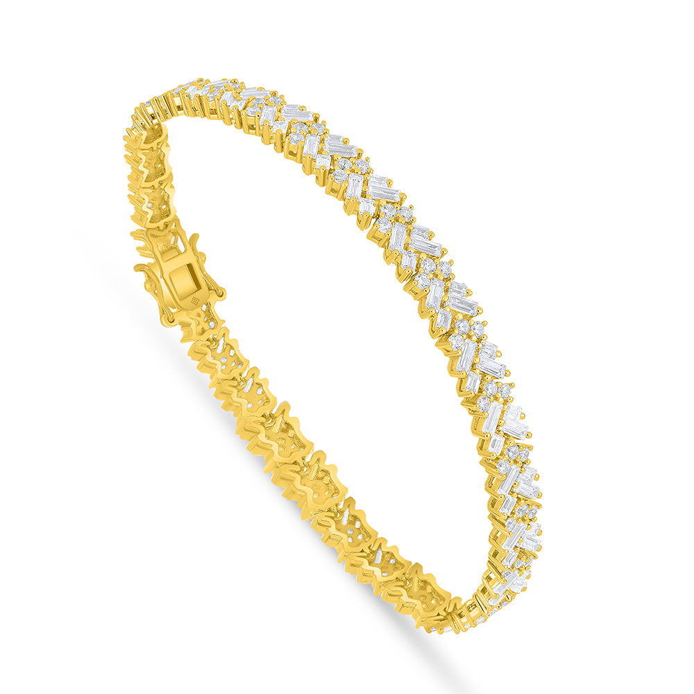 Sterling Silver 925 Bracelet Golden Plated Embedded With White Zircon