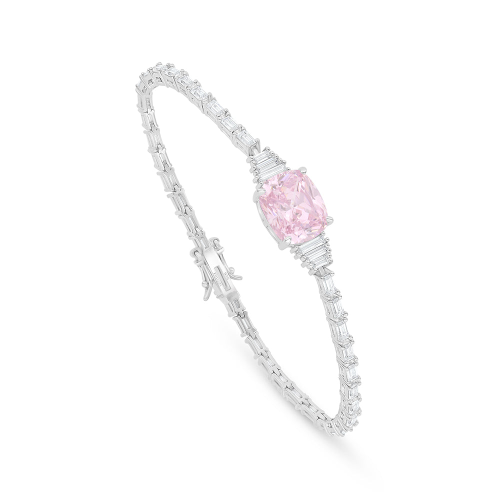 Sterling Silver 925 SET Rhodium Plated Embedded With Pink Zircon And White Zircon