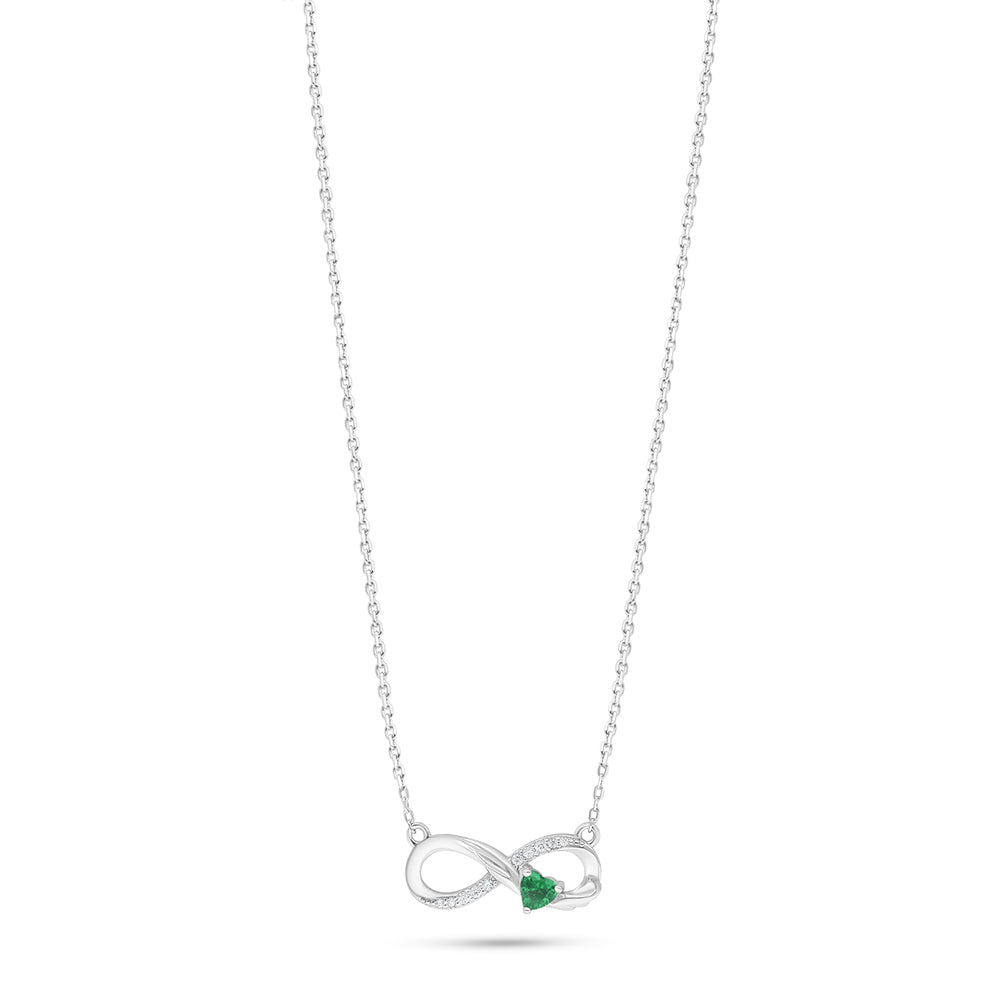 Sterling Silver 925 Necklace Rhodium Plated Embedded With Emerald Zircon And White Zircon