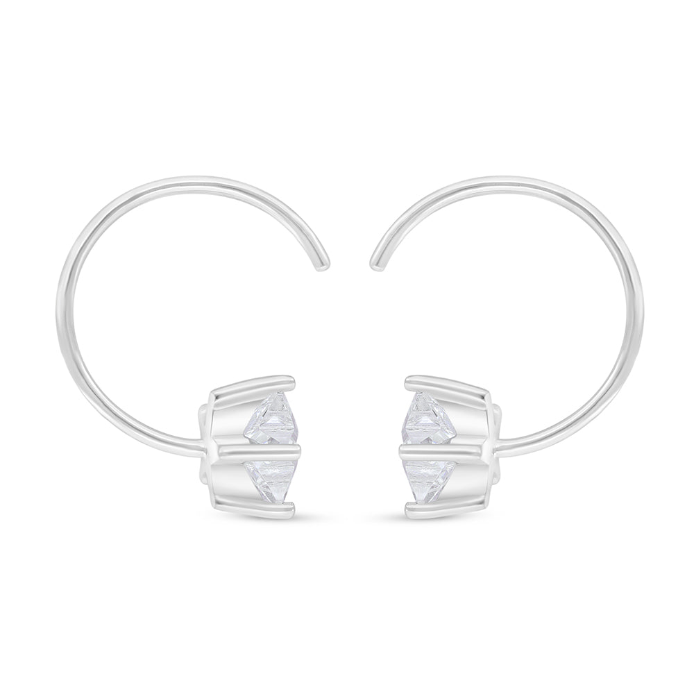 Sterling Silver 925 Earring Rhodium Plated Embedded With White Zircon