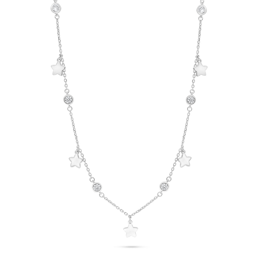 Sterling Silver 925 Necklace Rhodium Plated Embedded With White Zircon