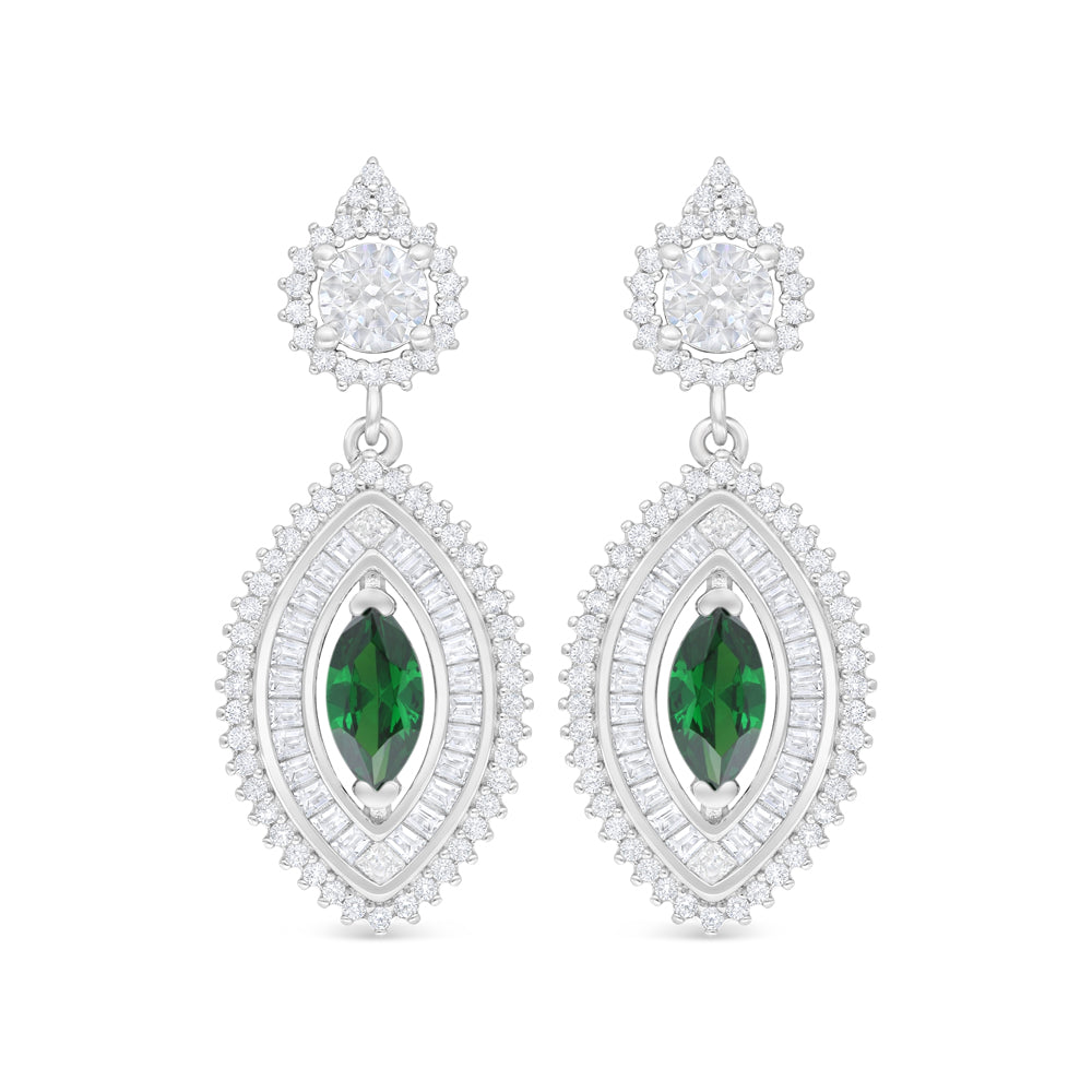 اقراط من الفضة الخالصة عيار 925 مطلية روديوم مرصعة زركون زمردي و فص ابيض