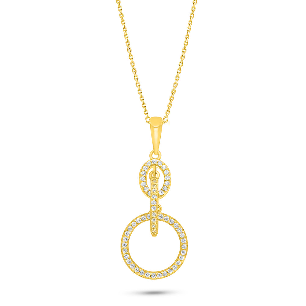 عقد من الفضة الخالصة عيار 925 مطلي ذهبي مرصع فص ابيض