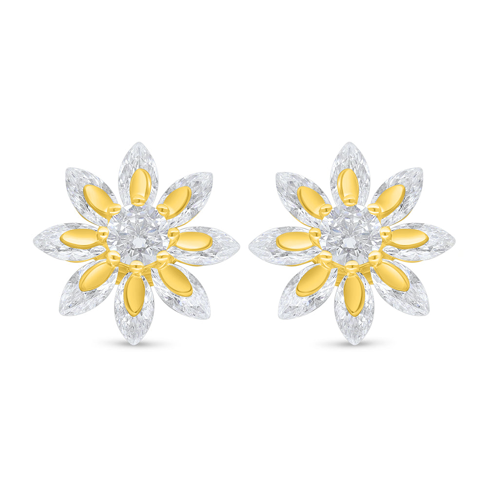 Sterling Silver 925 Earring Golden Plated Embedded With White Zircon