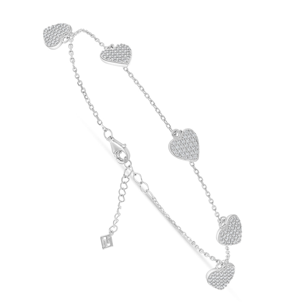 Sterling Silver 925 Bracelet Rhodium Plated Embedded With White Zircon