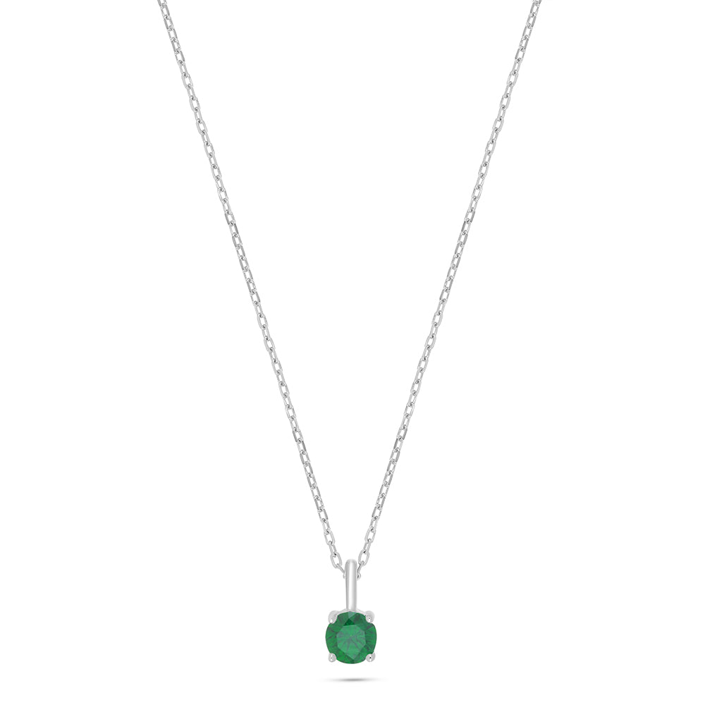 Sterling Silver 925 Necklace Rhodium Plated Embedded With Emerald Zircon