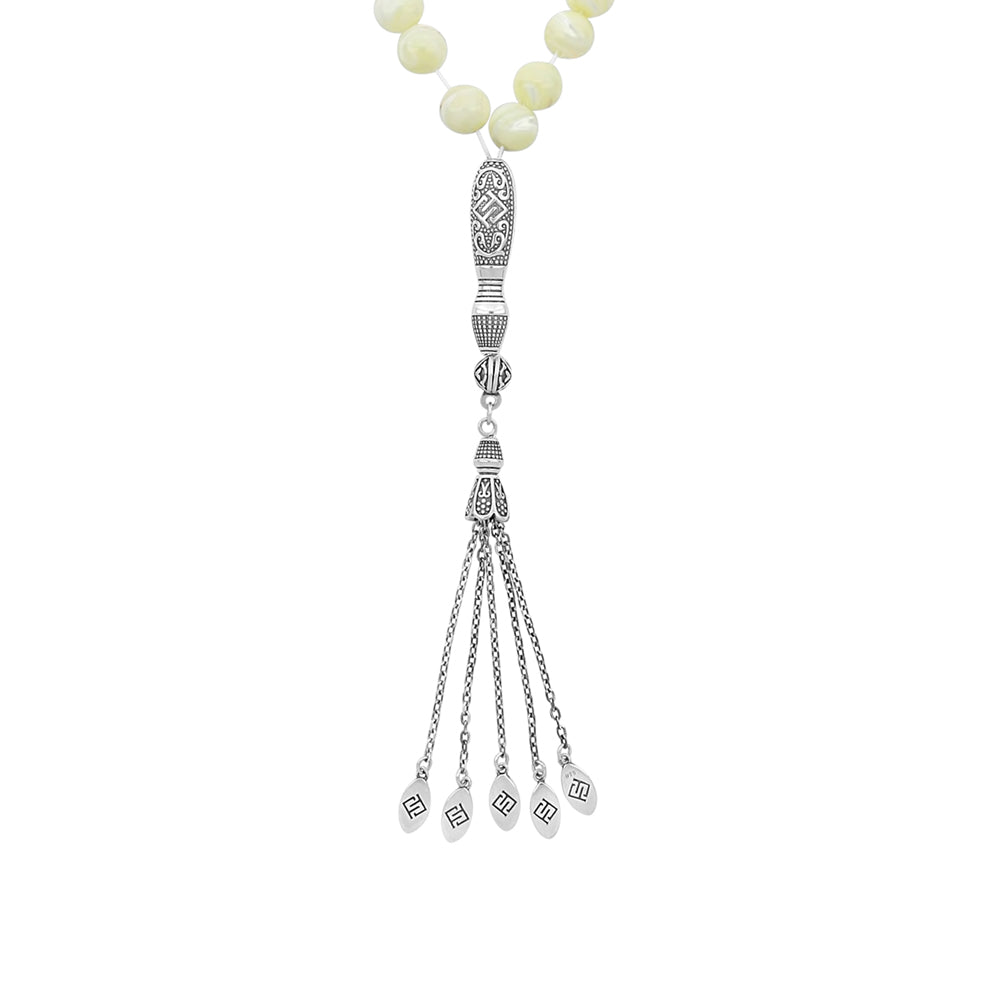 Rosary 45 Sterling Silver 925 Set Oxidized Embedded With Withe Shell Bead 09 ML LOGO