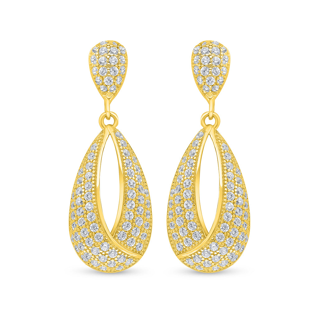 Sterling Silver 925 Earring Golden Plated Embedded With White Zircon