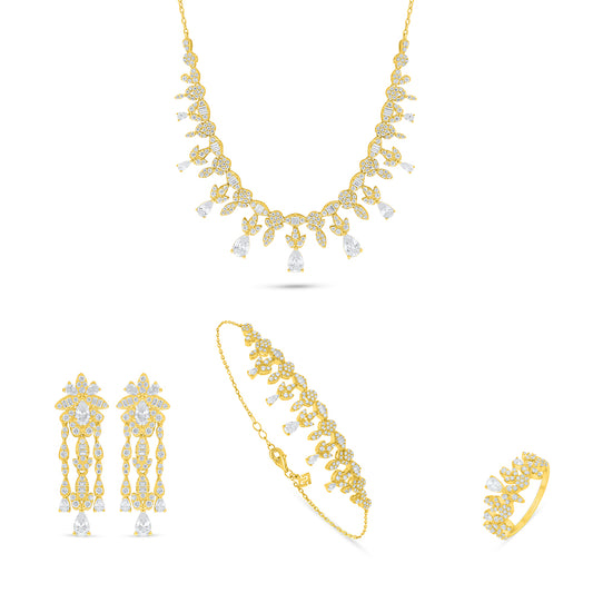 Sterling Silver 925 SET Golden Plated Embedded With White Zircon