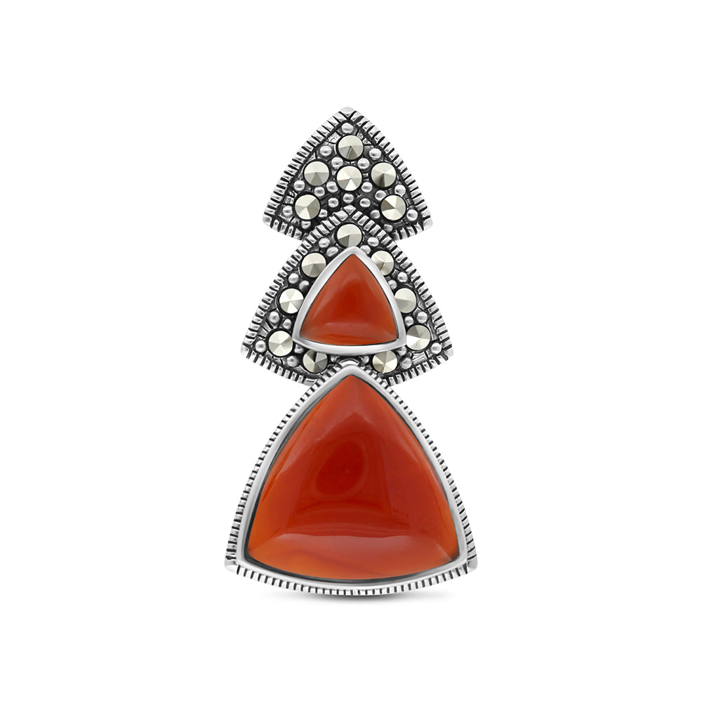 Sterling Silver 925 Pendant Embedded With Natural Aqiq And Marcasite Stones