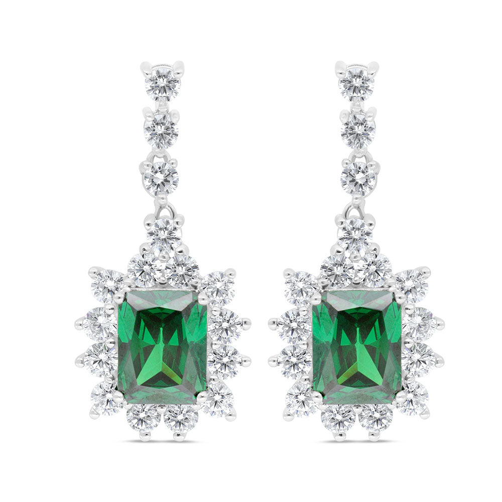 Sterling Silver 925 SET Rhodium Plated Embedded With Emerald Zircon And White CZ