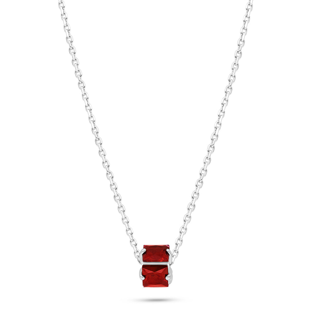 Sterling Silver 925 Necklace Rhodium Plated Embedded With Ruby Corundum