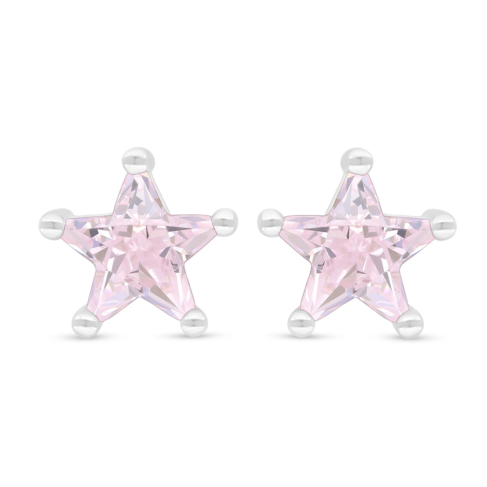 Sterling Silver 925 Earring Rhodium Plated Embedded With Pink Zircon