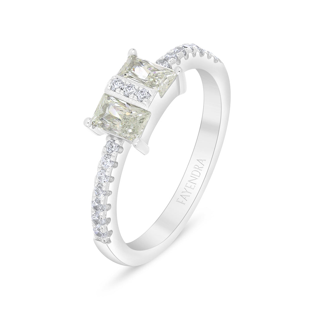 خاتم من الفضة الخالصة عيار 925 مطلي روديوم مرصع بالزركون الكناري الالماسي و فص ابيض