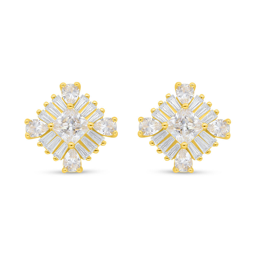 Sterling Silver 925 Earring Golden Plated Embedded With White Zircon