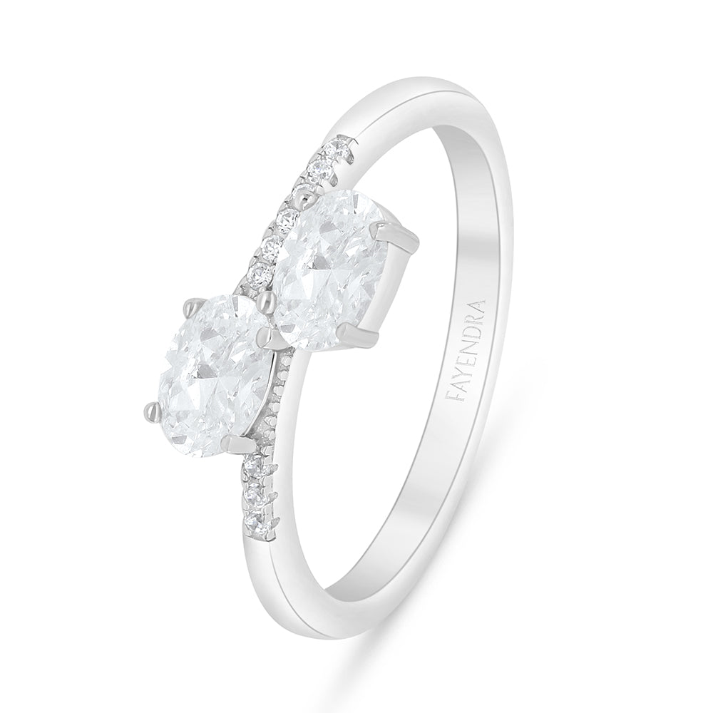 Sterling Silver 925 Ring Rhodium Plated Embedded With White Zircon