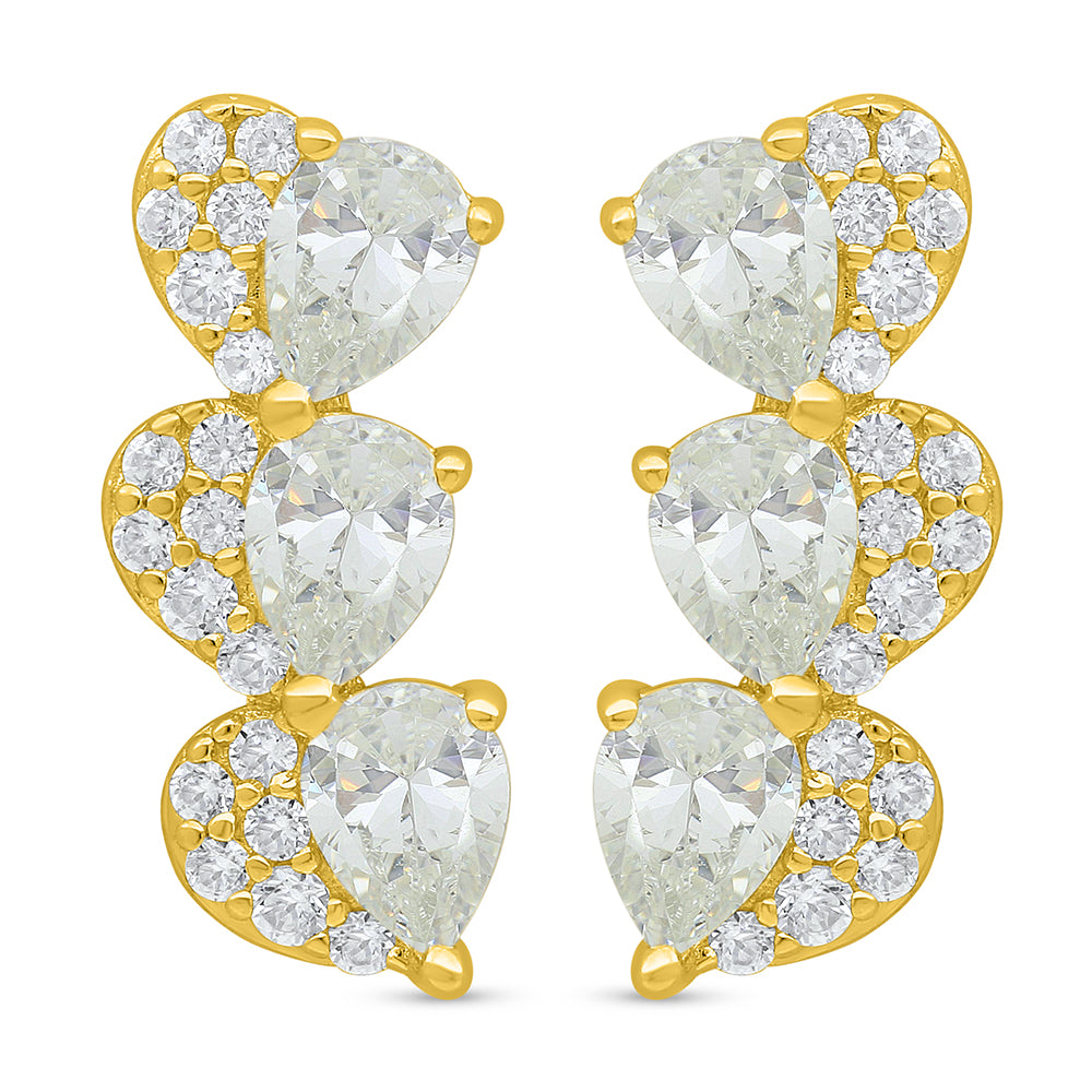 Sterling Silver 925 Earring Golden Plated Embedded With White Zircon