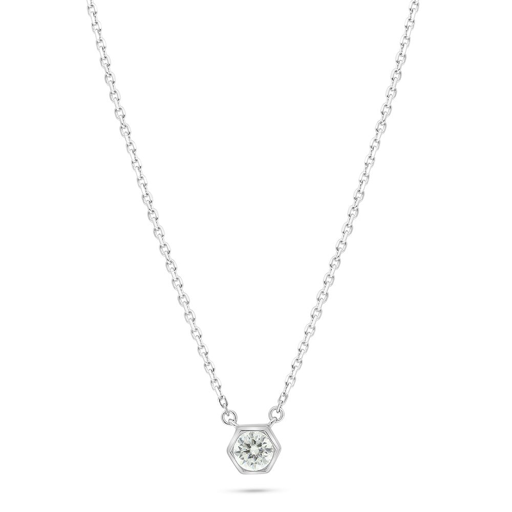Sterling Silver 925 Necklace Rhodium Plated Embedded With Yellow Diamond And White Zircon