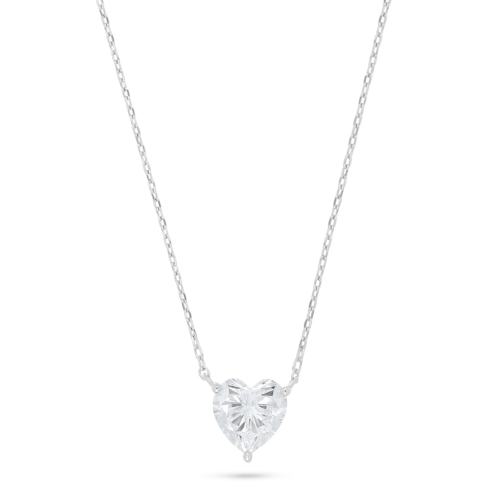 Sterling Silver 925 Necklace Rhodium Plated Embedded With White Zircon