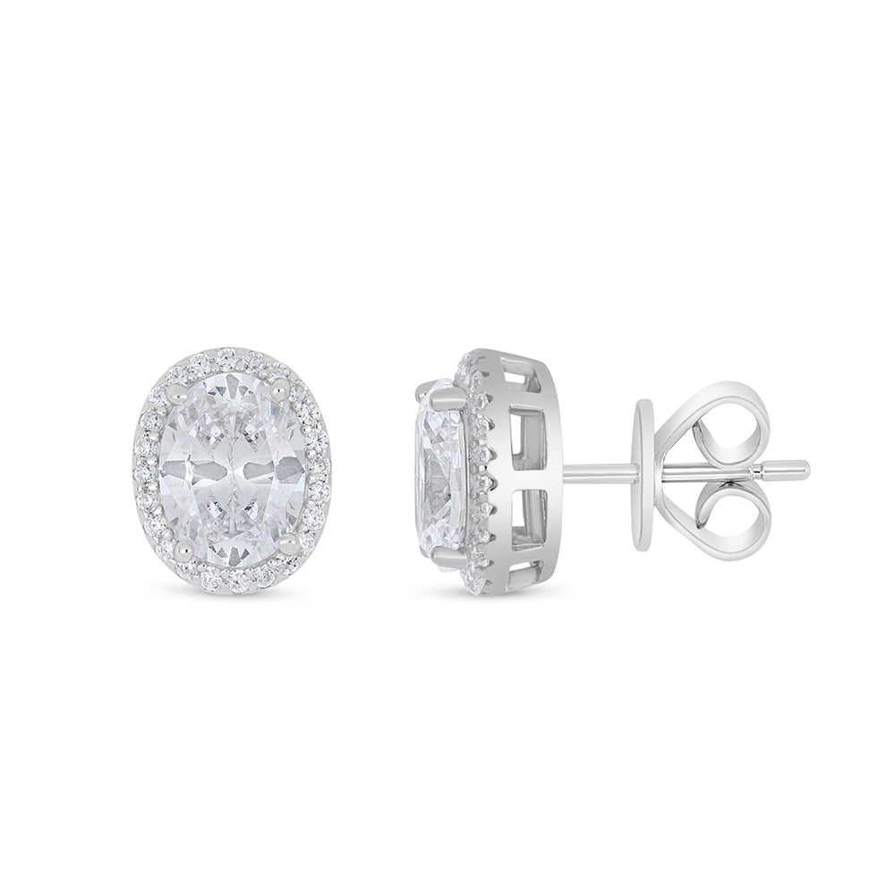 Sterling Silver 925 Earring Rhodium Plated Embedded With White Zircon