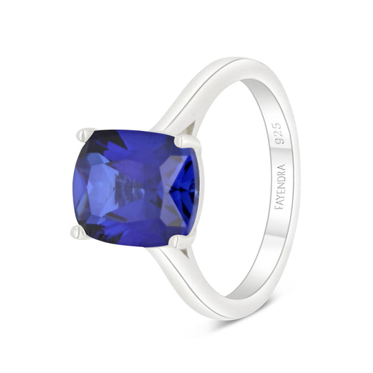 Sterling Silver 925 Ring Rhodium Plated Embedded With Sapphire Corundum And White Zircon