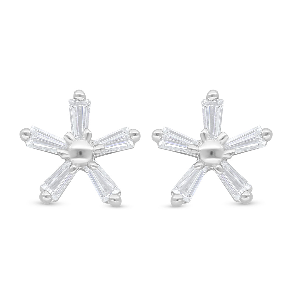 Sterling Silver 925 Earring Rhodium Plated Embedded With White Zircon