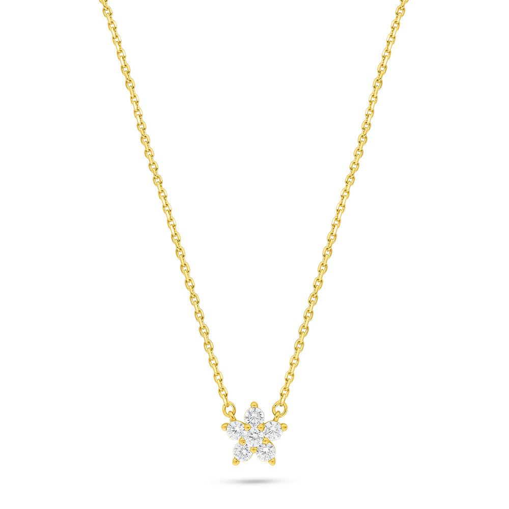 عقد من الفضة الخالصة عيار 925 مطلي ذهبي مرصع فص ابيض