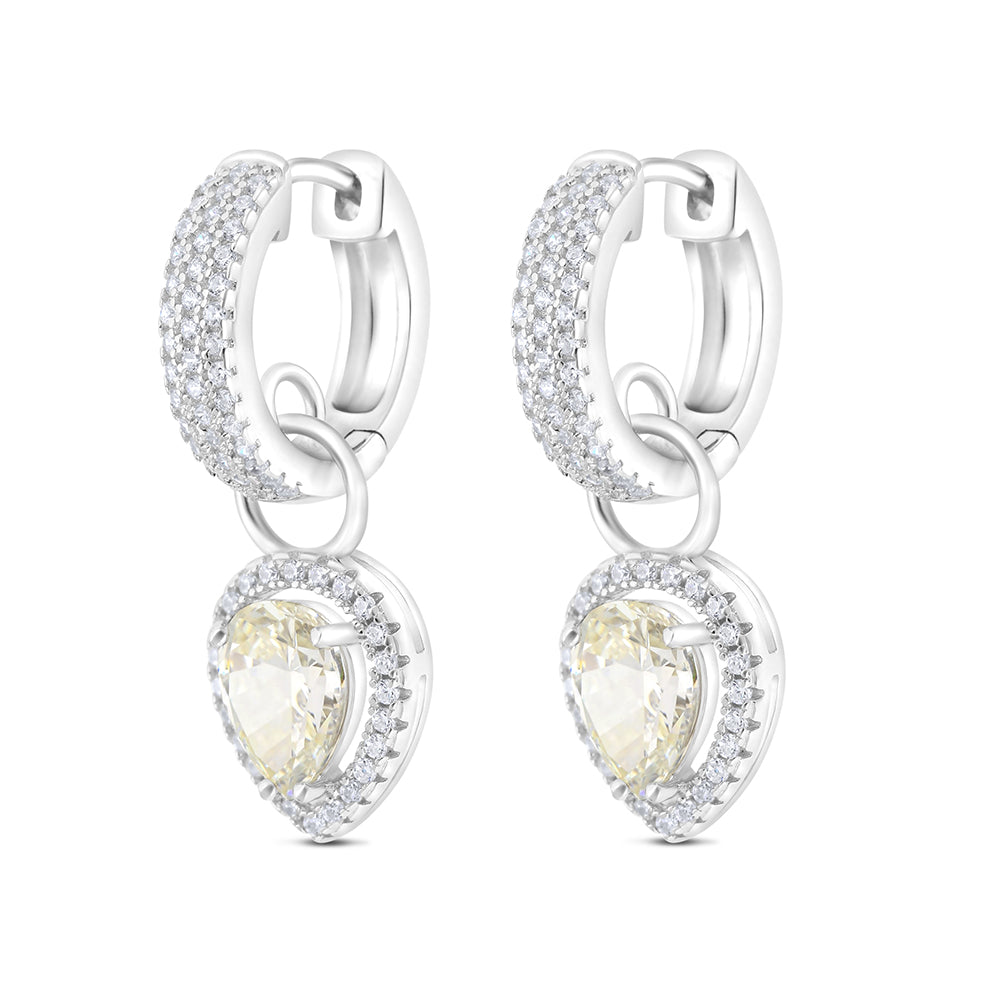 Sterling Silver 925 Earring Rhodium Plated Embedded With Yellow Zircon And White CZ