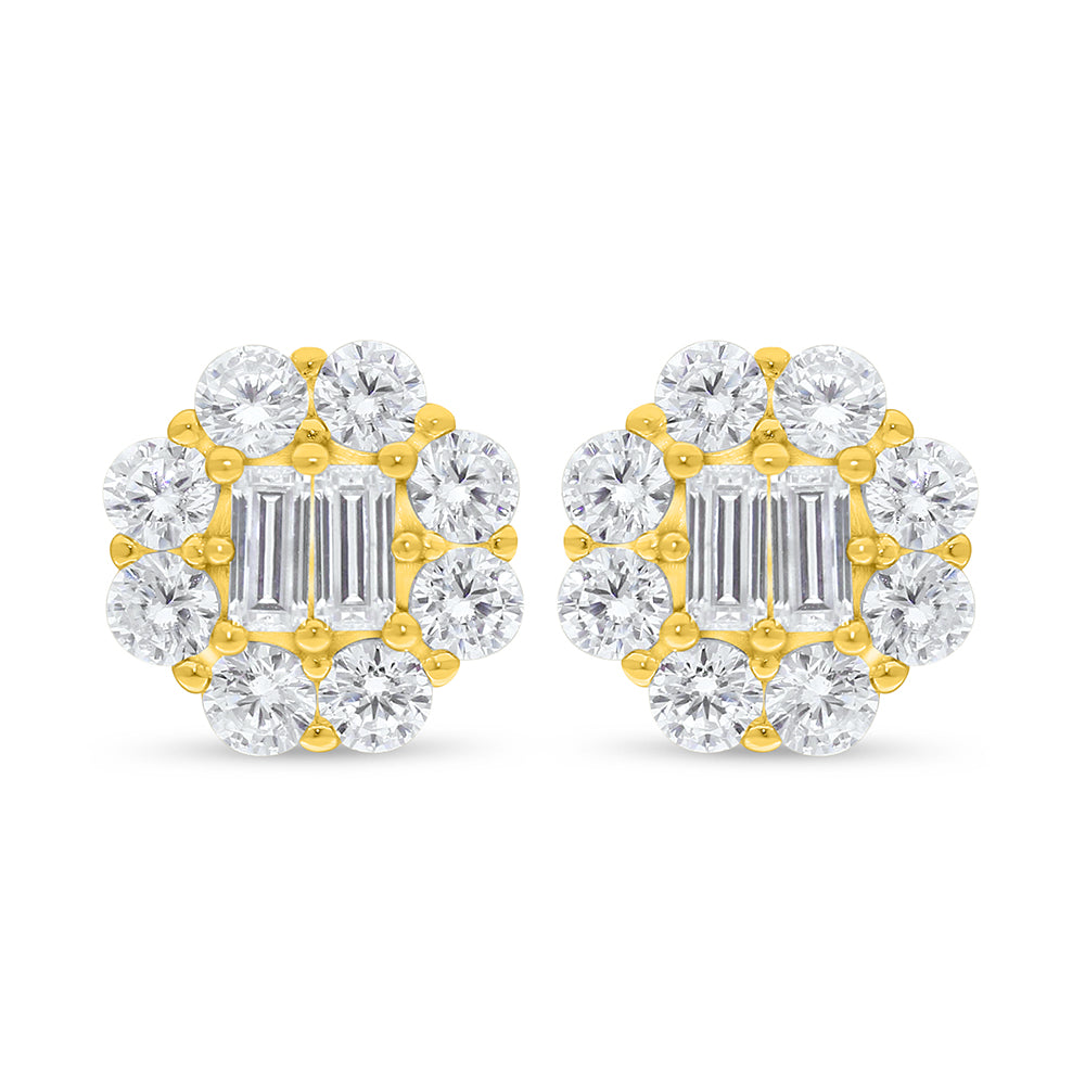 Sterling Silver 925 Earring Golden Plated Embedded With White Zircon
