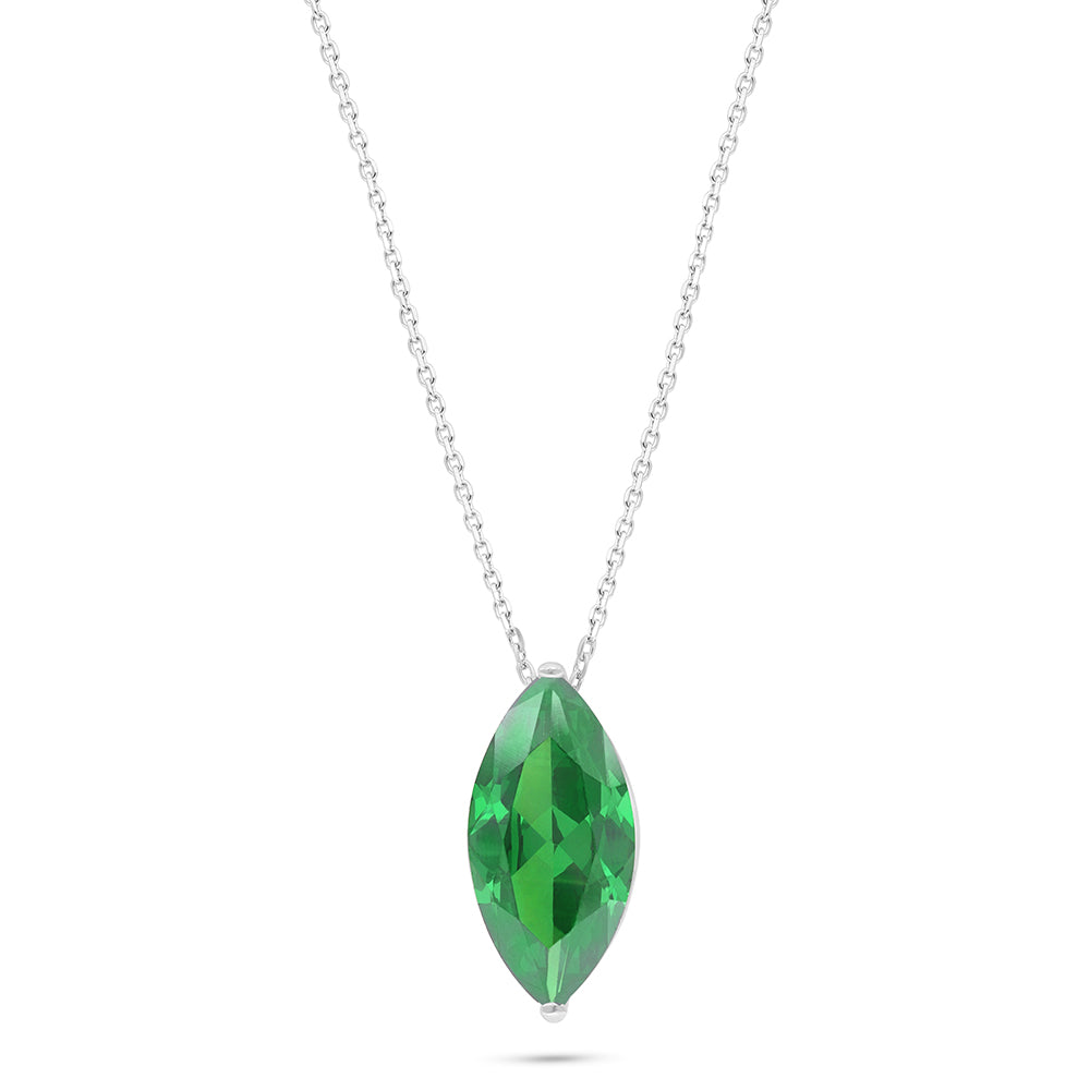 Sterling Silver 925 Necklace Rhodium Plated Embedded With Emerald Zircon