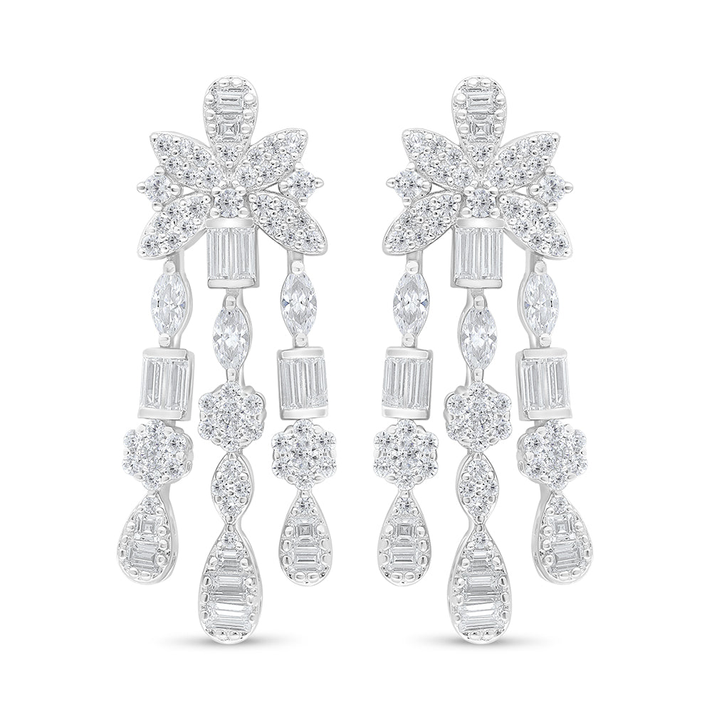 Sterling Silver 925 Earring Rhodium Plated Embedded With White Zircon