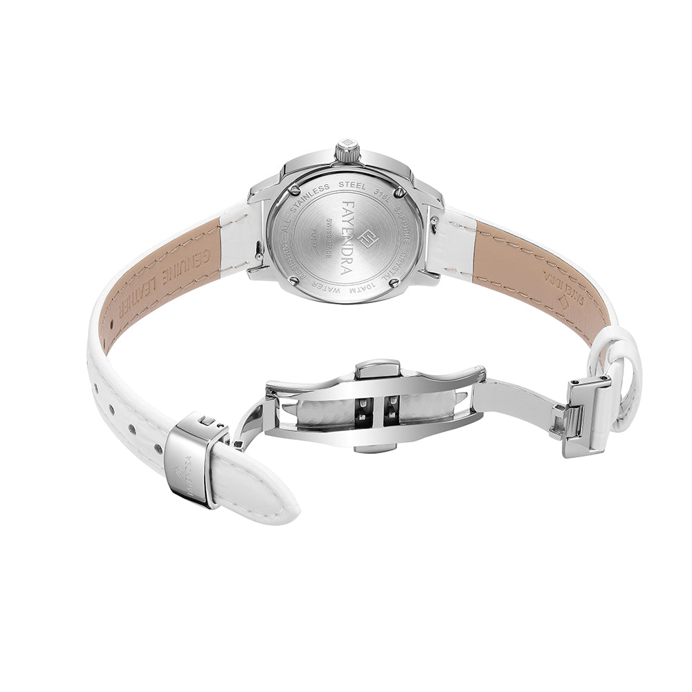 Stainless Steel 316 Watch Silver Color Embedded With White Leather - WHITE METAL DIAL