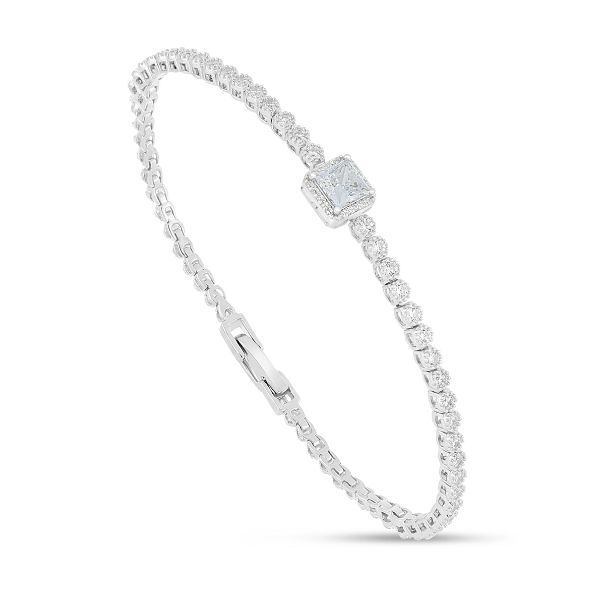 Sterling Silver 925 Bracelet Rhodium Plated Embedded With White Zircon