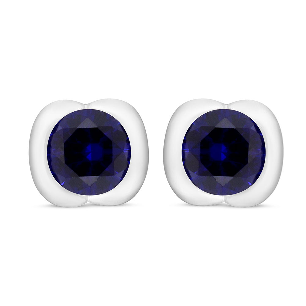 Sterling Silver 925 Earring Rhodium Plated Embedded With Sapphire Corundum