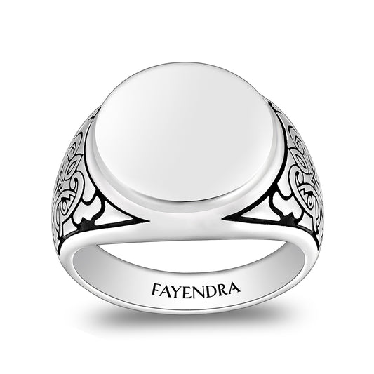 Sterling Silver 925 Islamic Ring Rhodium And Black Plated For Men