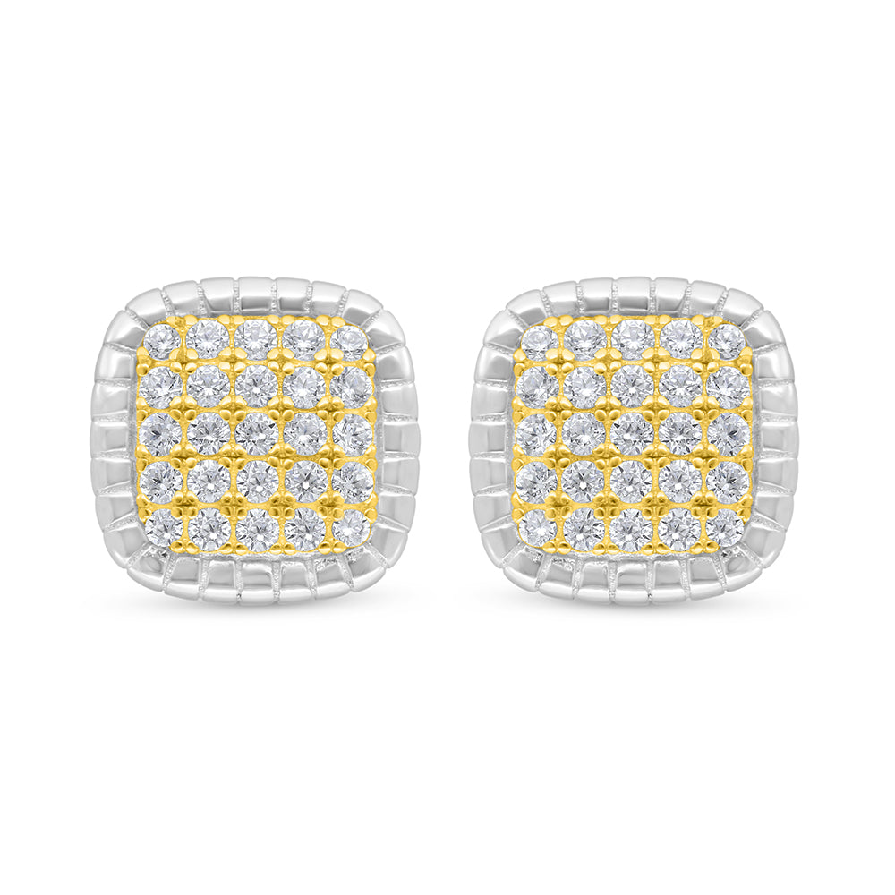 اقراط من الفضة الخالصة عيار 925 مطلية روديوم و ذهبي مرصعة فص ابيض