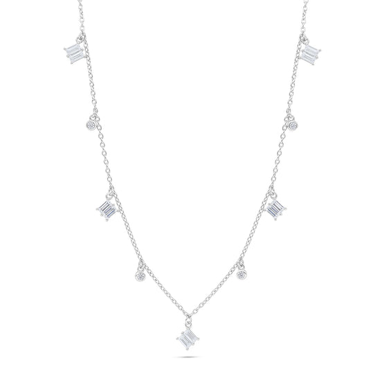 Sterling Silver 925 Necklace Rhodium Plated Embedded With White Zircon