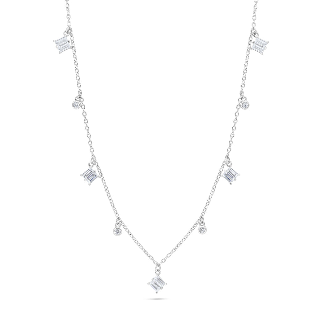 عقد من الفضة الخالصة عيار 925 مطلي روديوم مرصع فص ابيض