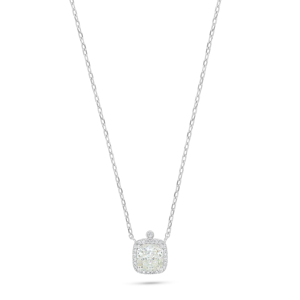 Sterling Silver 925 Necklace Rhodium Plated Embedded With Diamond Zircon And White Zircon