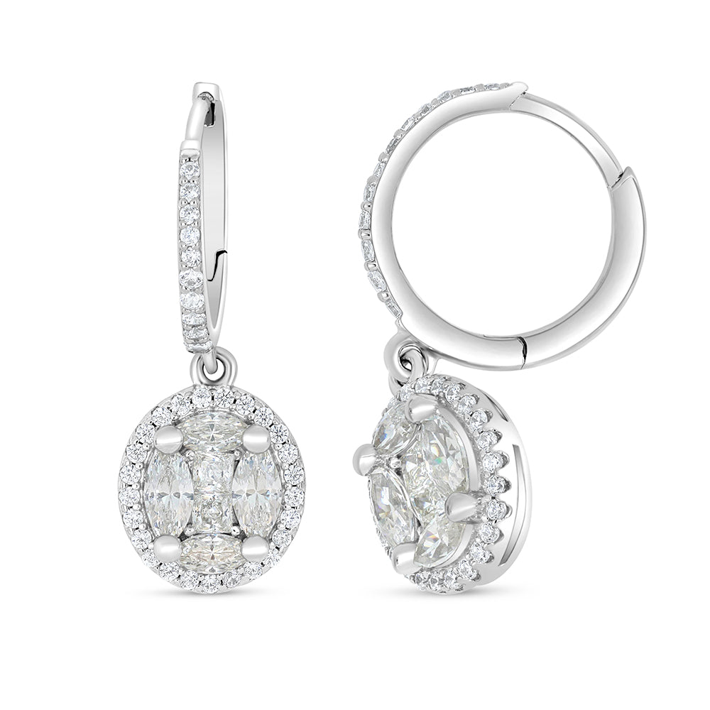 Sterling Silver 925 Earring Rhodium Plated Embedded With Diamond Zircon And White Zircon