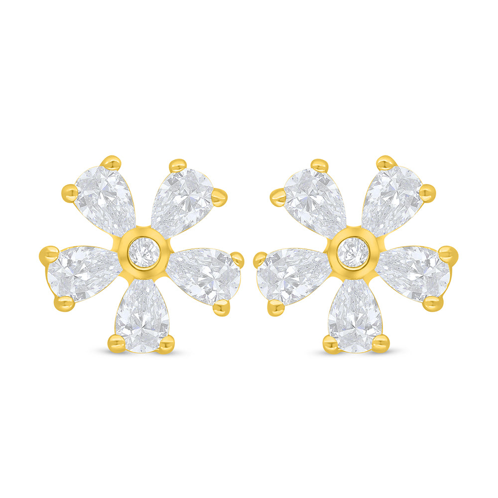 Sterling Silver 925 Earring Golden Plated Embedded With White Zircon